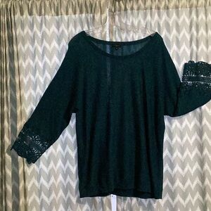 Talbots Teal Knit Top with crochet sleeves